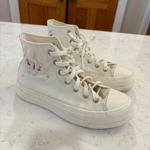 Converse Chuck Lift Hi High-Top Sneakers with Butterfly Embroidery. Size 8.